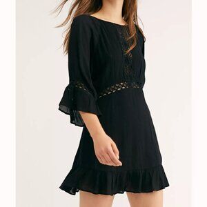 Free People The Emilie Mini Dress Black Size XS Boho Style Ruffles